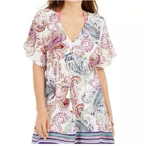 Ralph Lauren Multicolor Paisley Short Sleeve Tassel Beach Coverup-Up Top Small